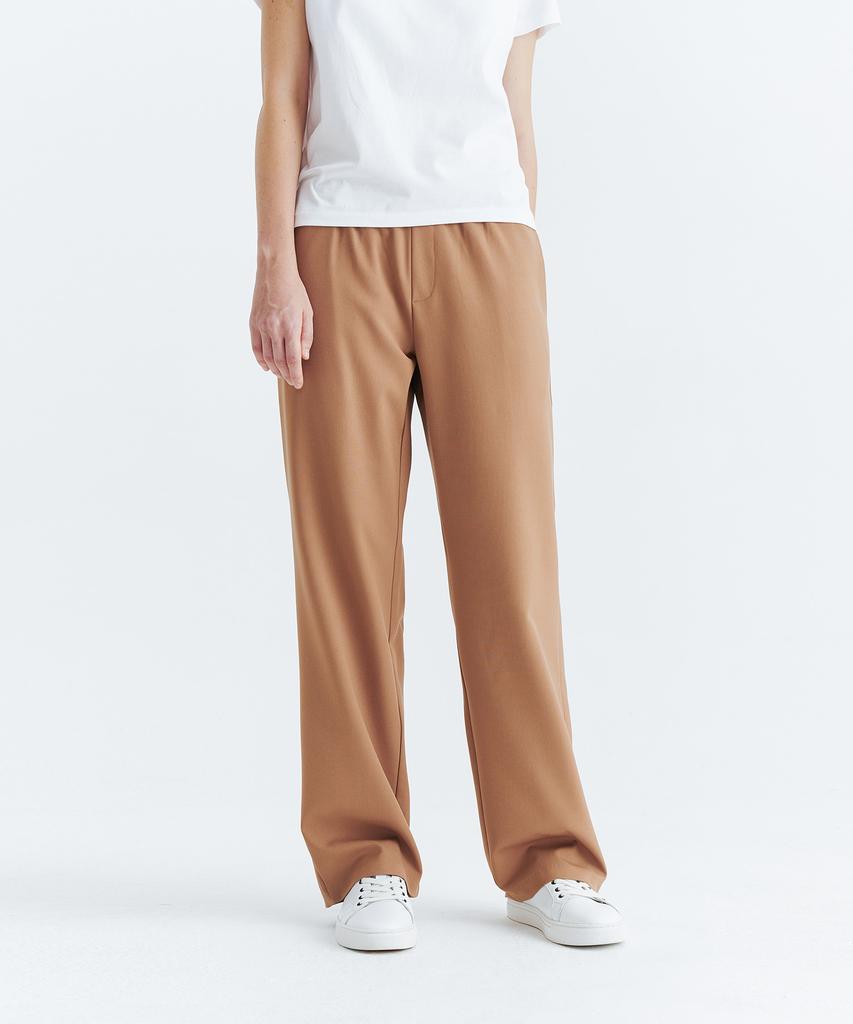 WHOLOVESART Unisex Semi-Wide Elastic Waist Slacks Light Camel