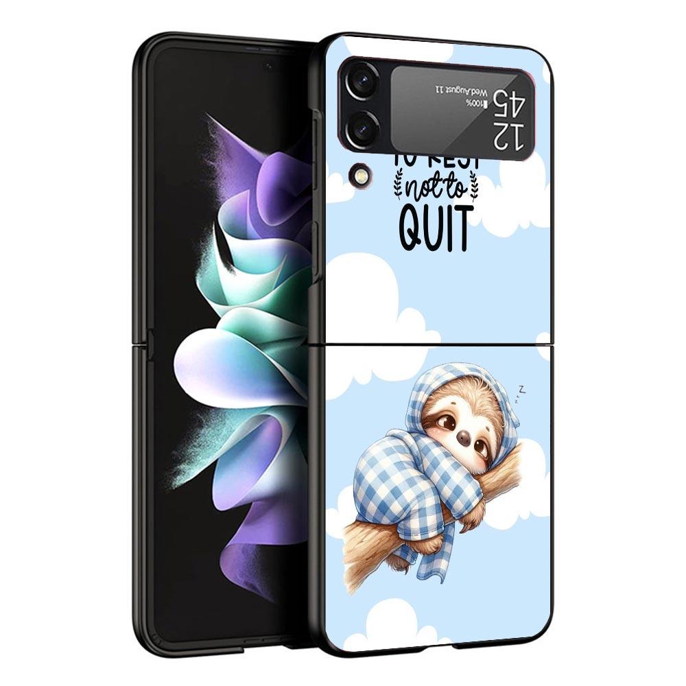 Animal Cute Cartoon Sloth Coffee Case For Samsung Galaxy Z Flip 7 6 5 4 3 z Flip7 Flip6 Flip5 Flip4 5G Phone Cover Flip3 Folding Samsung Z Flip 3