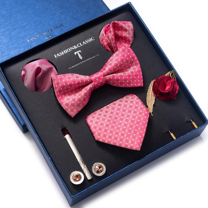 Dress 8-Piece Wedding Groom Tie Men'S Formal Business Bow Tie Square Scarf Tie Clip Hand-Typed Gift Box Packaging