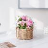 Pearl Handle Round Woven Basket Handbag: Imitation Rattan Floral Basket for Bridesmaids