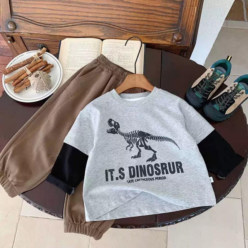 Boys Spring Autumn Fake Two Piece Long Sleeve T Shirt Kids Cool Trendy Pullover Base Layer Top 80
