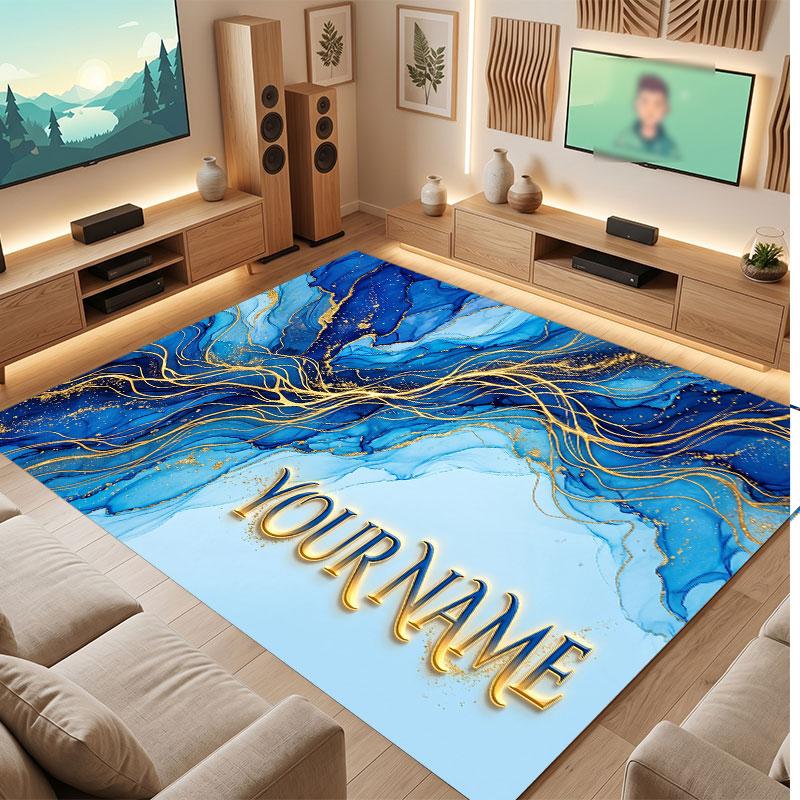 Decorative Artwork Theme Crystal Velvet Floor Rug Personalized Custom Name Text Warm Carpet Home Decoration