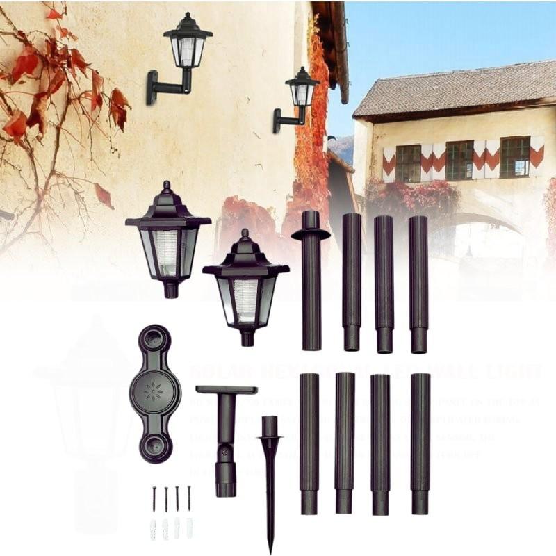 Vintage Inspired Dual Head Hexagonal Solar Wall Light Perfect For Outdoor Spaces