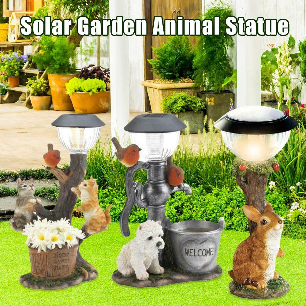 Lawn Lamp Cat Sculpture Solar Garden Animal Statue Squirrel Statue Ornament Animal Light Decor