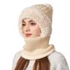 Plush Winter Cap Mask Set Solid Color Balaclavas Hat Fashion 2in1 Scarf Hat  Ski