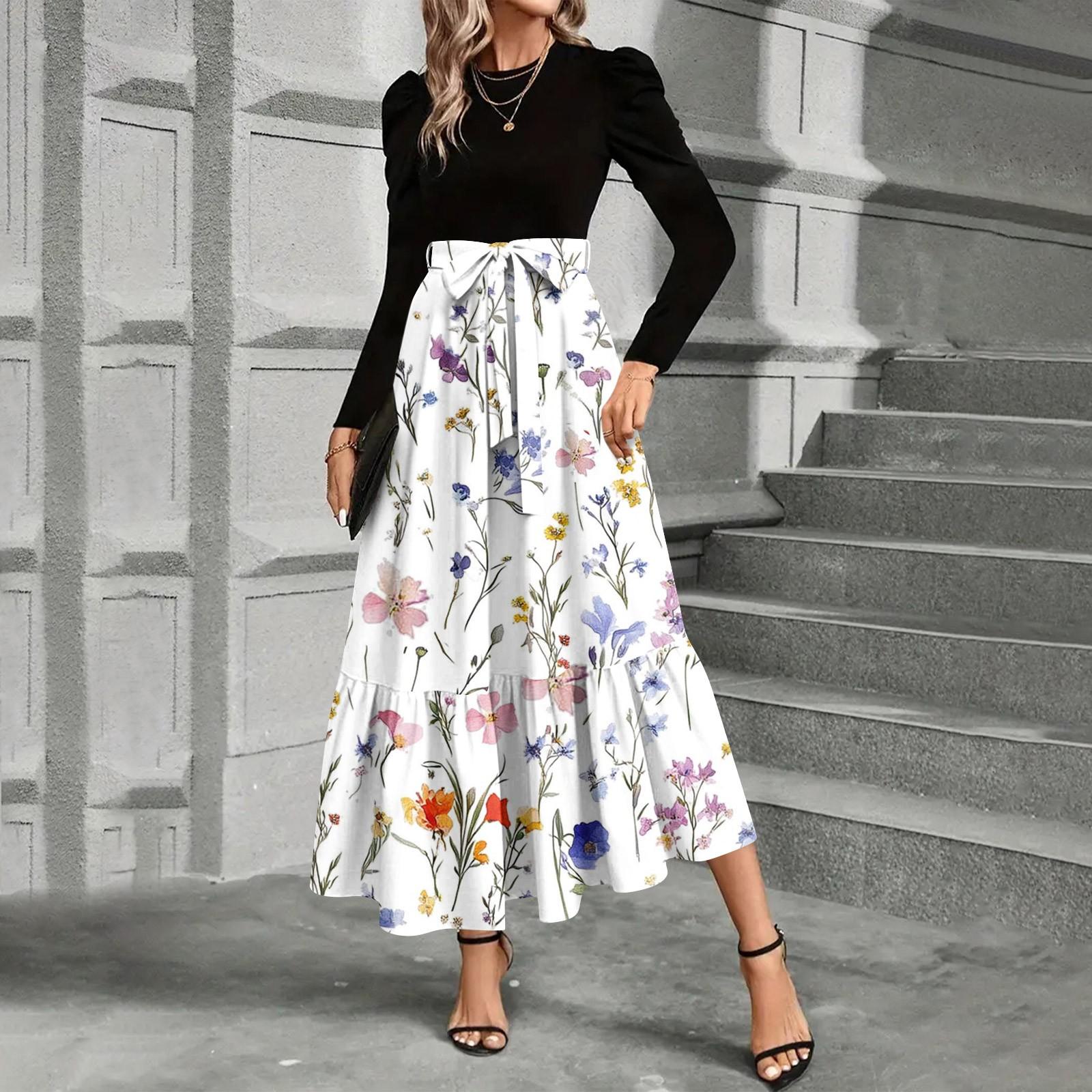 

Женское платье с цветочным принтом и высокой талией, модное и элегантное XL белый