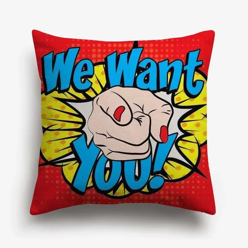 American POP ART Cushion Covers BANG WOW BOOM POW Cushion Cover Home Decorative Linen Pillow Case for Sofa Couch