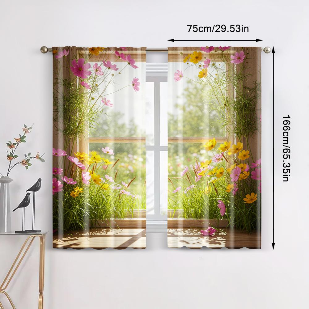 2pc, Curtains Mother's Day Flowers Durable 100% Polyester Fabric,Without Electricity Festive Backdrops for Holiday Decorations