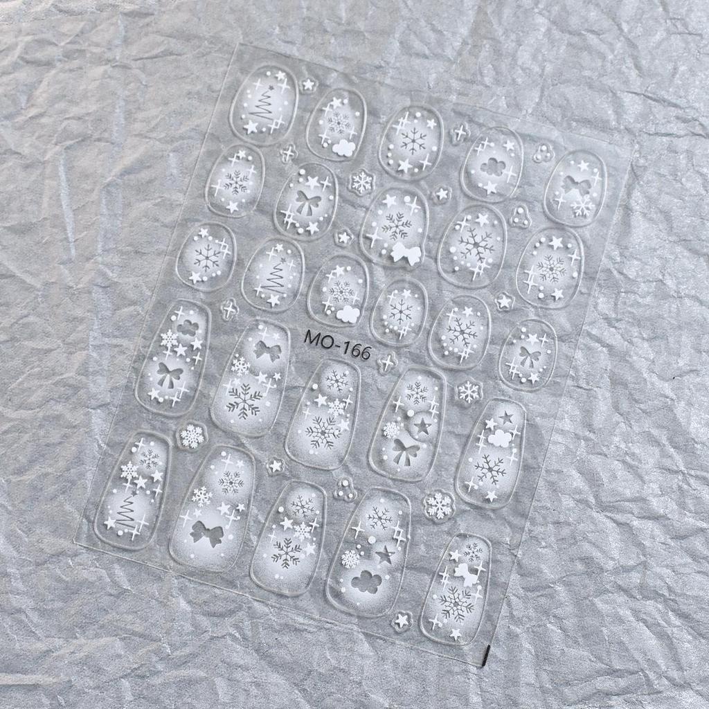 Christmas 3D Nail Stickers: Embossed Snowflake, Starry Sky, Five-Pointed Star, Tree, Bells, Self-Adhesive Decals.
