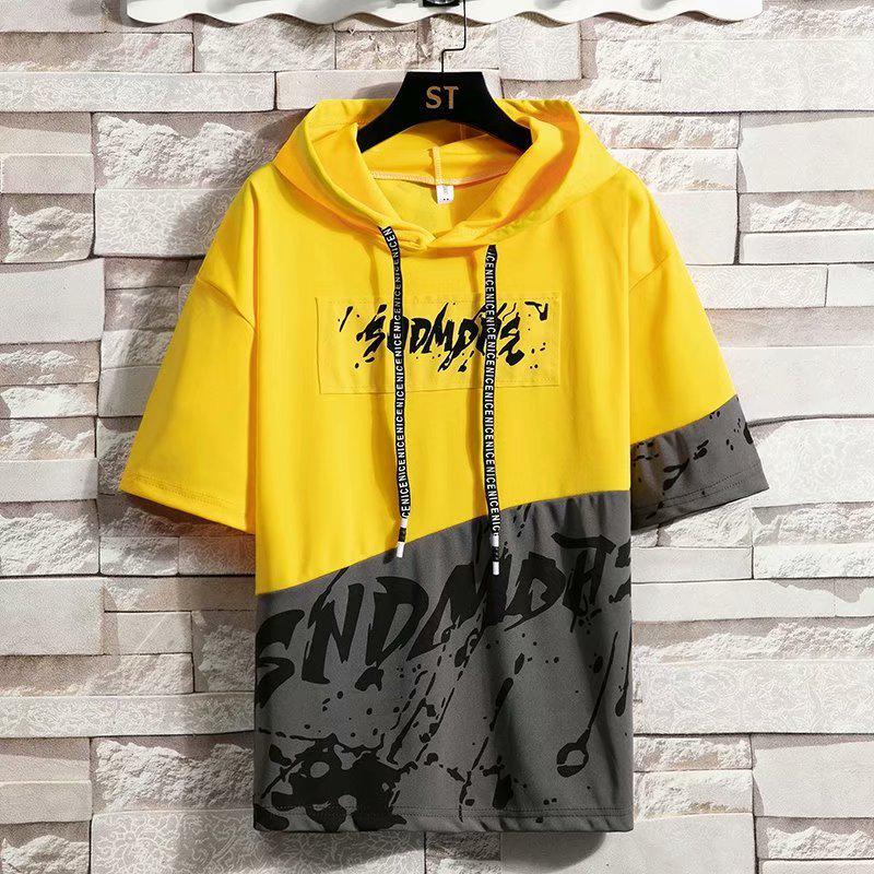 Men's Summer Short-Sleeved Hooded T-Shirt - Korean Style Trendy Five-Point Sleeves for Teens and Boys