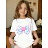 Tailles européennes Enfants Motif simple imprimé nœud bleu. T-shirt à manches courtes et col rond particulièrement adapté comme cadeau de T-shirt quotidien pour les filles