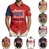 Top da Uomo Stampato per il Giorno dell'Indipendenza con Colletto Camicia Casual Sportiva a Maniche Corte da Uomo
