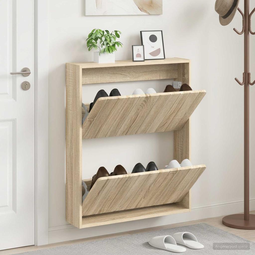 Wall Mounted Shoe Cabinet ZWOLLE 71 X 17 X 86 Cm Sonoma Oak