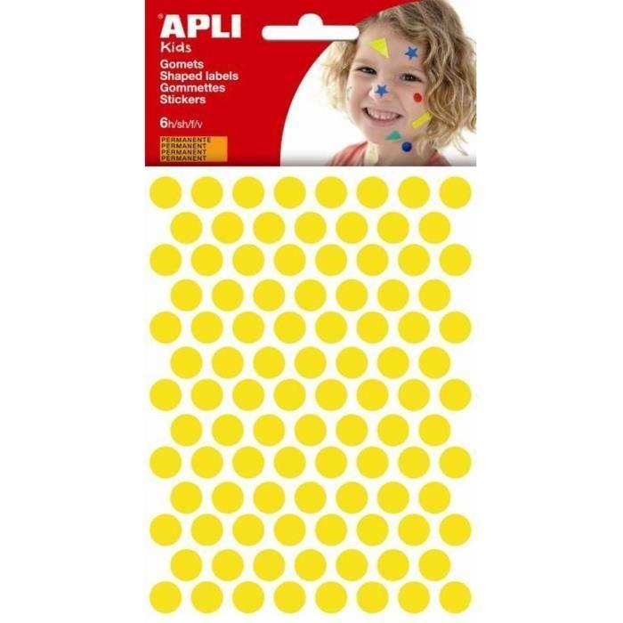 Sticker Pack - APLI - 528 - Yellow - Ø 10.5 Mm - 6 Sheets - Permanent Adhesive