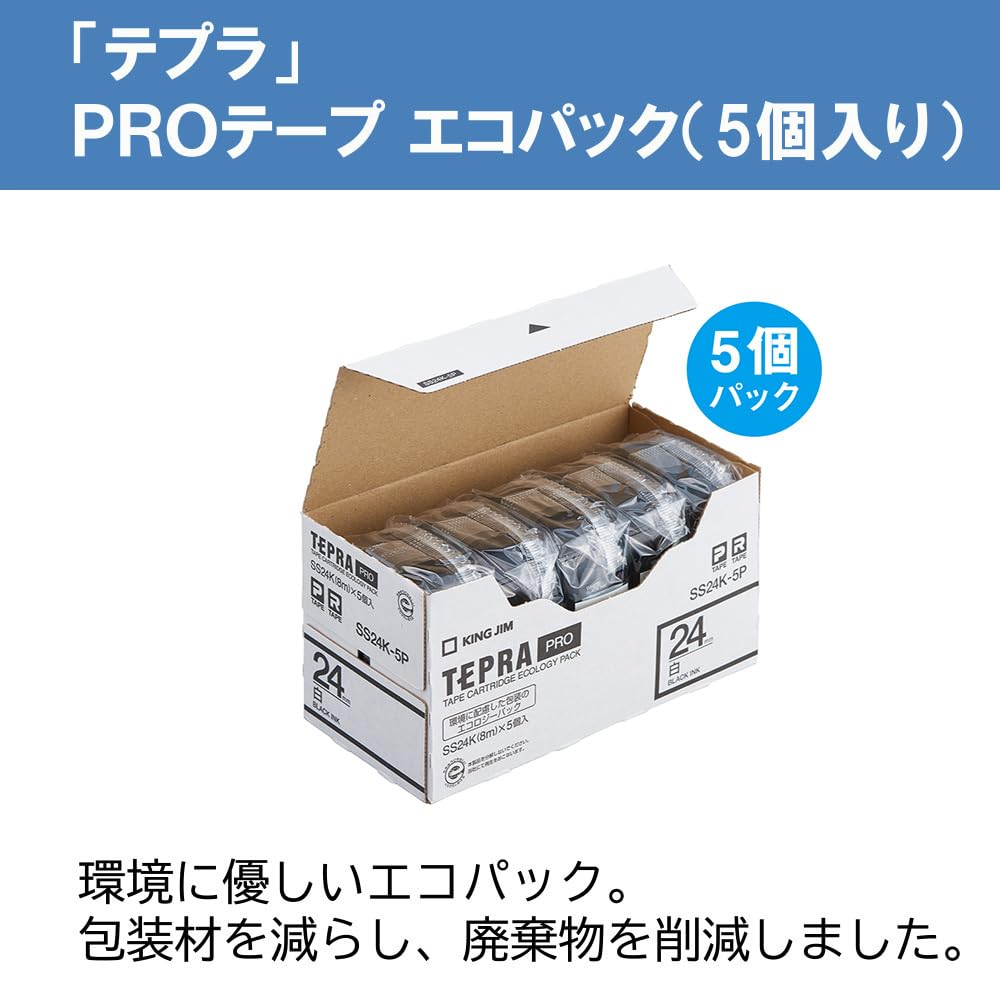 King Jim P Tape Eco Black White White Pack, & 24mm, SS24K-5P