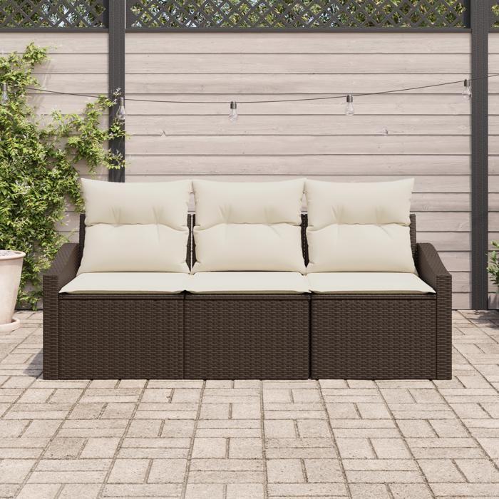 VidaXL Ensemble de salle à manger de jardin 3 pièces avec coussins en poly rattan marron 3355247