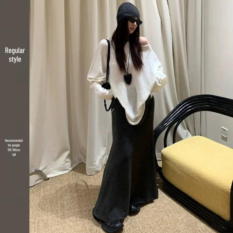 

Women s Slim-Fit White Knitted Fishtail Skirt - Fall/Winter 2025 Collection Large