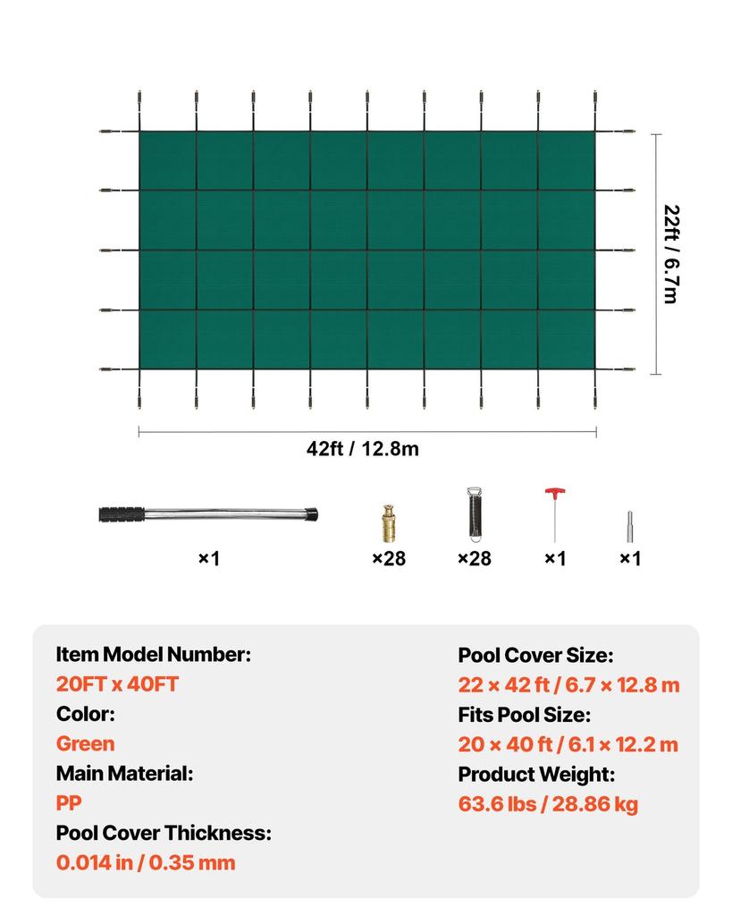 Pool Safety Cover Fits 20x40ft Rectangle Inground Pools, Safety Pool Cover with Drainage Holes, Mesh Solid Pool Cover for Swimming Pool, Winter Safety