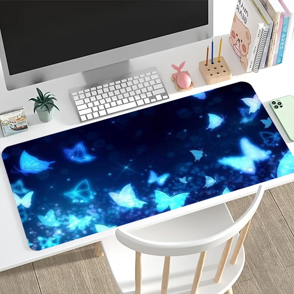 Glowing Butterfly Gaming Desk Mat Starry Galaxy NonSlip Rubber Stitched Mouse Pad For Pc Laptop ESport Gamers Office Desktop
