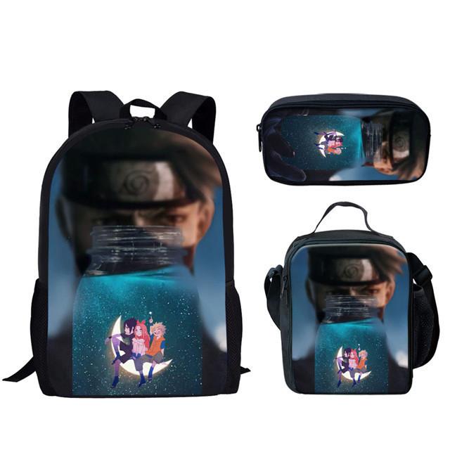 Naruto Printed Kids School Backpack Lunch Bag Pencil Case Set With Nylon Material For Children