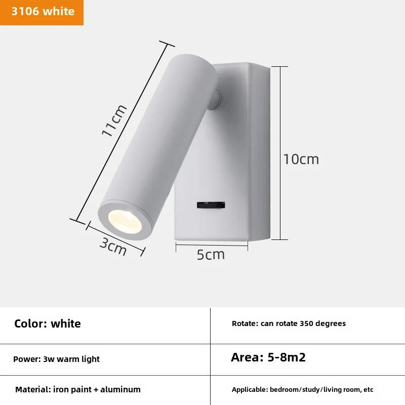 Anti-glare Bedroom Bedside Wall Lamp Hotel Bedside Reading Small Spot Light Indoor Simple with Switch Background Wall Lights