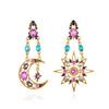 Vintage Baroque Asymmetric Sun Moon Earrings With Rhinestones Exaggerated Statement Studs For Women Fashion Jewelry