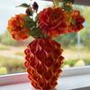 3D Printed Red Gold Flower Vase Sculptural Wave Geometric Textured Decorative Ripple Vase Modern Boho Home Decor for Coffee Table Shelf Entryway