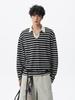 Men's Trendy Old Money Striped Polo Neck Hoodie, Autumn College Style, Versatile Long Sleeve Top