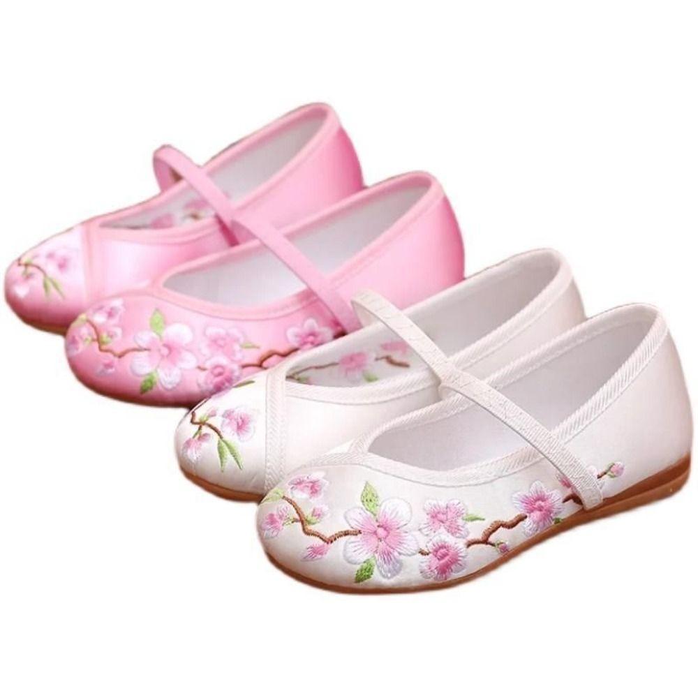 Soft Sole Floral Embroidery Satin Shoes Wear Resistant Hanfu Shoes Ballet Shoes For Girl Women