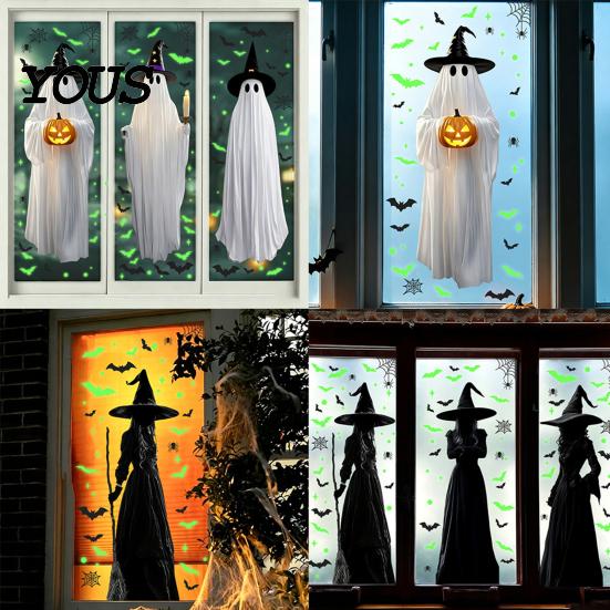 Luminous Ghost Stickers for Glass Halloween Static Window Cling, Fluorescent PVC Decal, Easy Apply Holiday Ornaments Removable Reusable