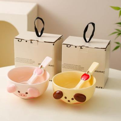 Cute Ceramic Bowl Girl Dessert Cartoon Personality Bowl Household Tableware Couple Rice Bowl Children's Breakfast Bowl Gift Box