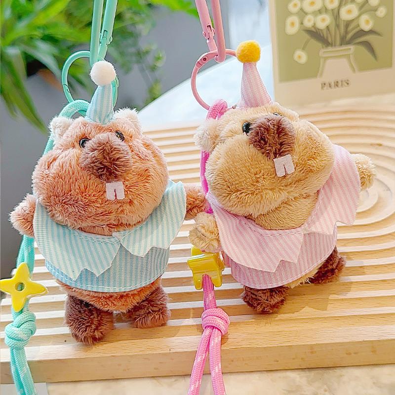 Wearing Groundhog Clothes Hats Cartoon Plush Keychain Daily Use Pendant Gifts