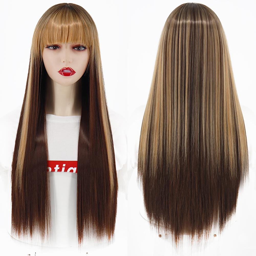 

MERISIHAIR Длинный прямой светло-русый парик с челкой из синтетического термостойкого волокна, прямой парик для женщин 24inches