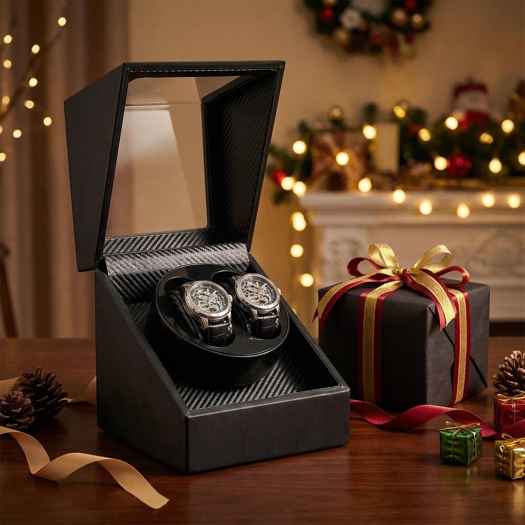 ORYX Automatic Watch with LED Light and USB Power Made of Piano Lacquer Wood Winder, 2-Watch Winder, Supply, High-Quality