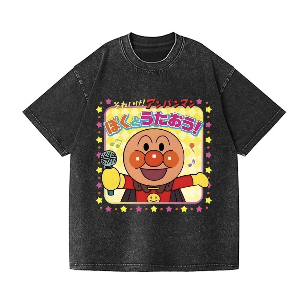 Anpanman Vintage Wash Japanese Design T Shirt High-quality Streetwear Men's Clothing Women's Clothing 2026 Summer New T-Shirt