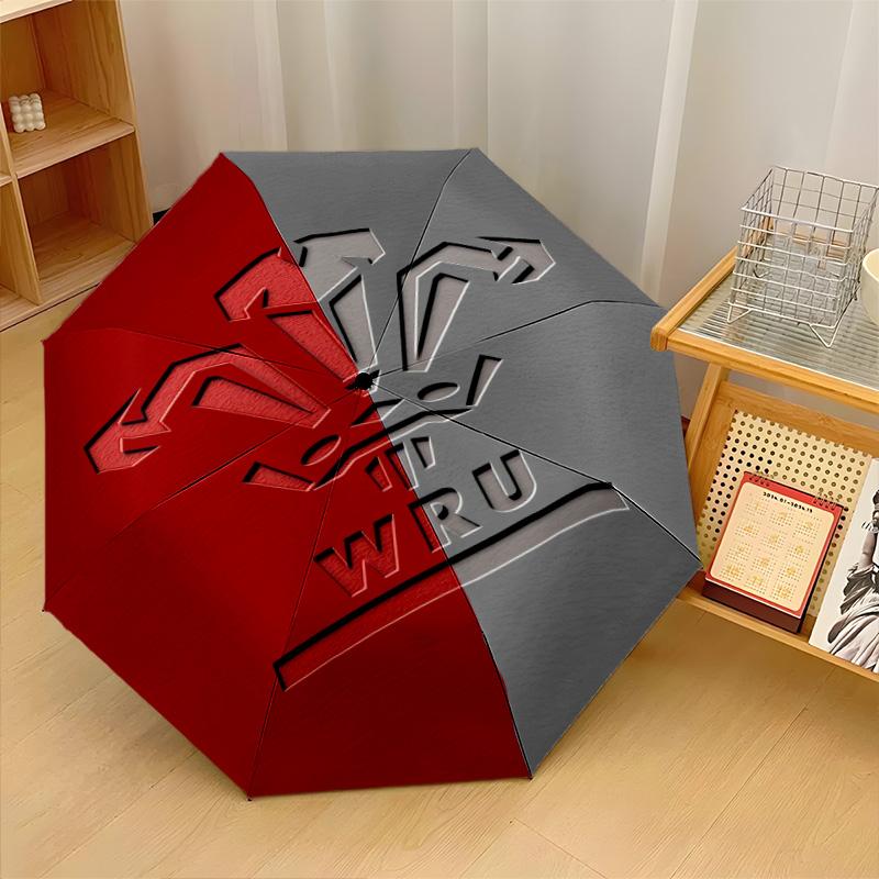 Wales Rugby Print Auto 8?Ribs Folding Umbrella Wind Resistant Lightweight Automatic Umbrella For Daily Travel