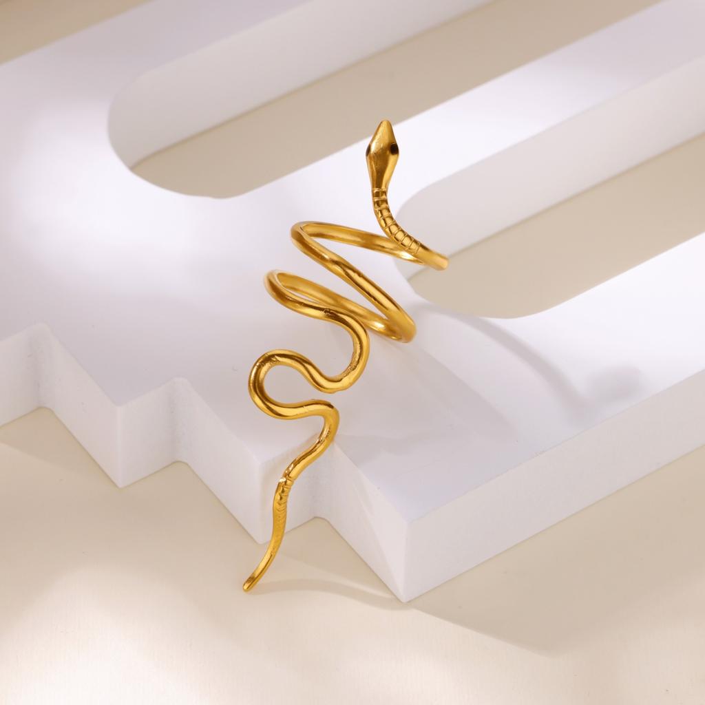 Zircon Snake Rings For Women Men Stainless Steel Gold Color Open Adjustable Ring Vintage Gothic Aesthetic Jewelry Anillos Mujer