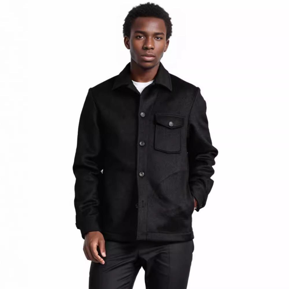 2024 Autumn and Winter New Men's Multi-pocket Woolen Coat Single-breasted Solid Color Woolen Coat Trench Coat