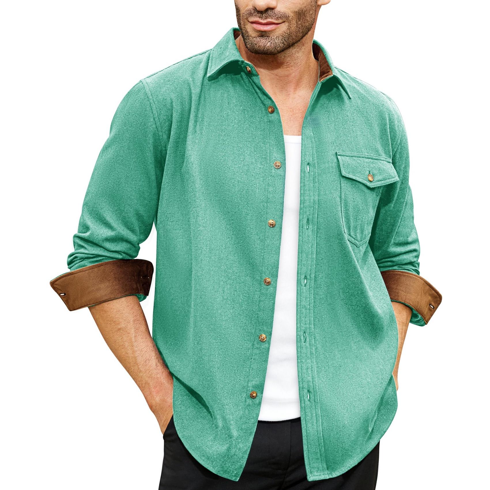 

Men s Solid-color Casual And Fashionable Long-sleeved Lapel Workwear Button-down Shirt XXXL світло-зелений колір