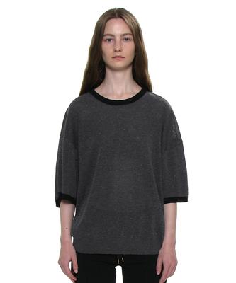 PARTIMENTO WOMEN Linen Oversized Ringer Crewneck Knit_Charcoal