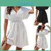 Robe de plage d'été à col en V et design plissé pour femmes décontractées