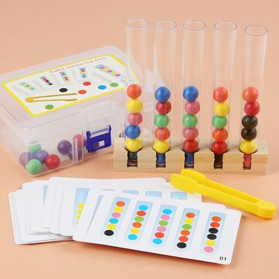 Klammer Holzperlen Reagenzglas Spielzeug, Farbsortierspiel, Perlen Zählen Feinmotorik Montessori Spielzeug für Kinder, Geschenk für Kinder