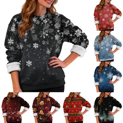 Damen Casual Mode Rundhals Plus Samt Verdicktes Weihnachtsdruck Sweatshirt