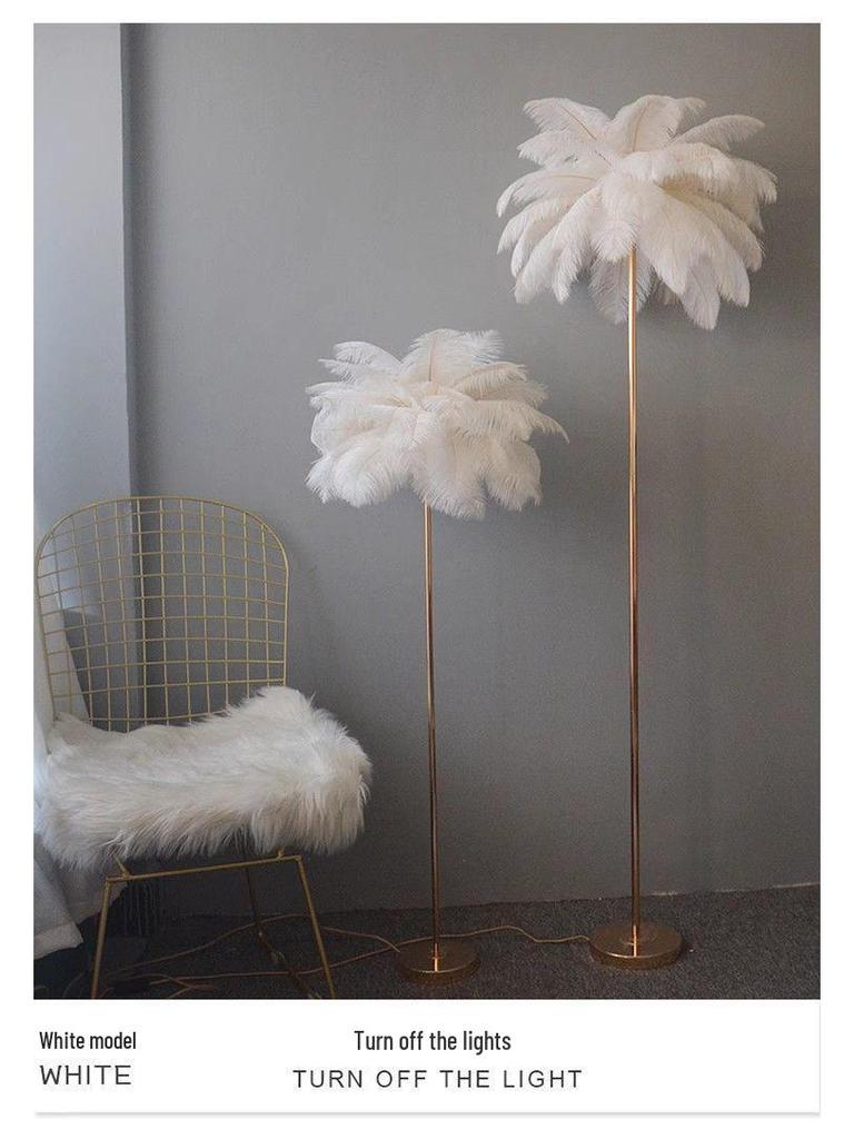 Ostrich Feather Romantic Floor Lamp - French Influencer Style for Living Room or Bedroom