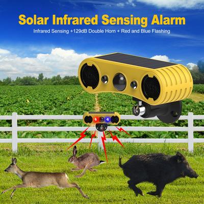 Induction Sound Light Alarm Solar Infrared Sound Light Alarm IP65 Rainproof Audible and Visual Alarm for Farm Orchard Ranch Yard
