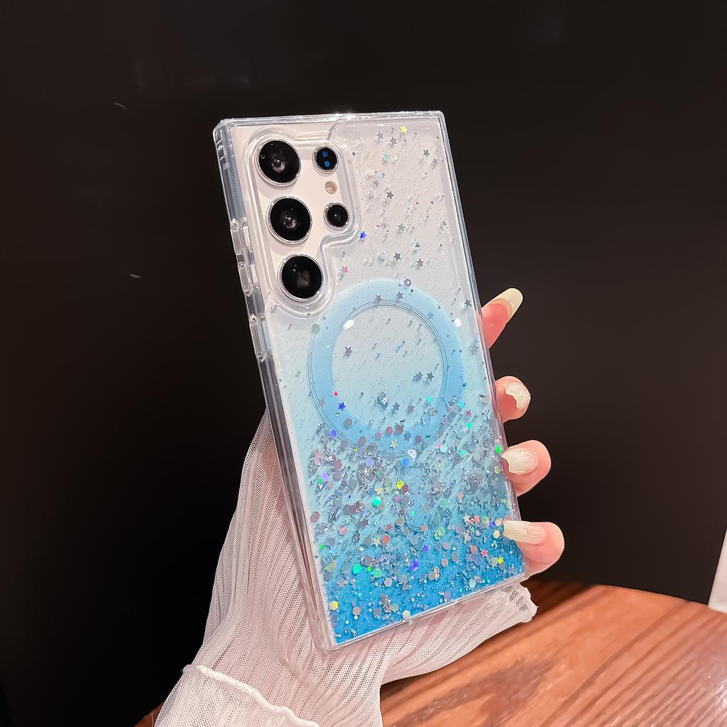 Custodia Magnetica in Silicone Trasparente con Glitter Degradé Per Samsung Galaxy S25 S24 S23 S22 Plus Ultra S23FE Per Copertura Antiurto