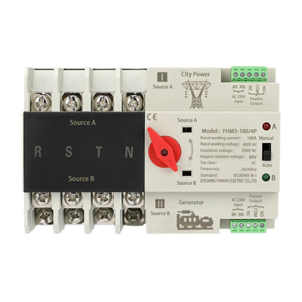 4P 100A Double Power Automatic Transfer Switches Din Rail Mounted Electrical Selector Switches for Inverter Generator