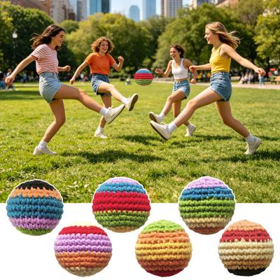Hand Knitted Colorful Juggling Balls Set Soft Cotton Filled Footbag for Kids Adults Crochet Stress Relief Toy for Outdoor Play