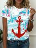 Summer Anchor Stripe 3D Print T-Shirts Women Casual Short Sleeve Round Neck T Shirt Harajuku Y2K Tees Top Female Street Clothing