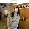 American Retro Gray Wool Blend Stand Collar Jacket - Women's Casual Autumn/Winter Top
